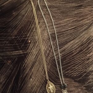Gold and Silver Religious Pendant Necklace Set